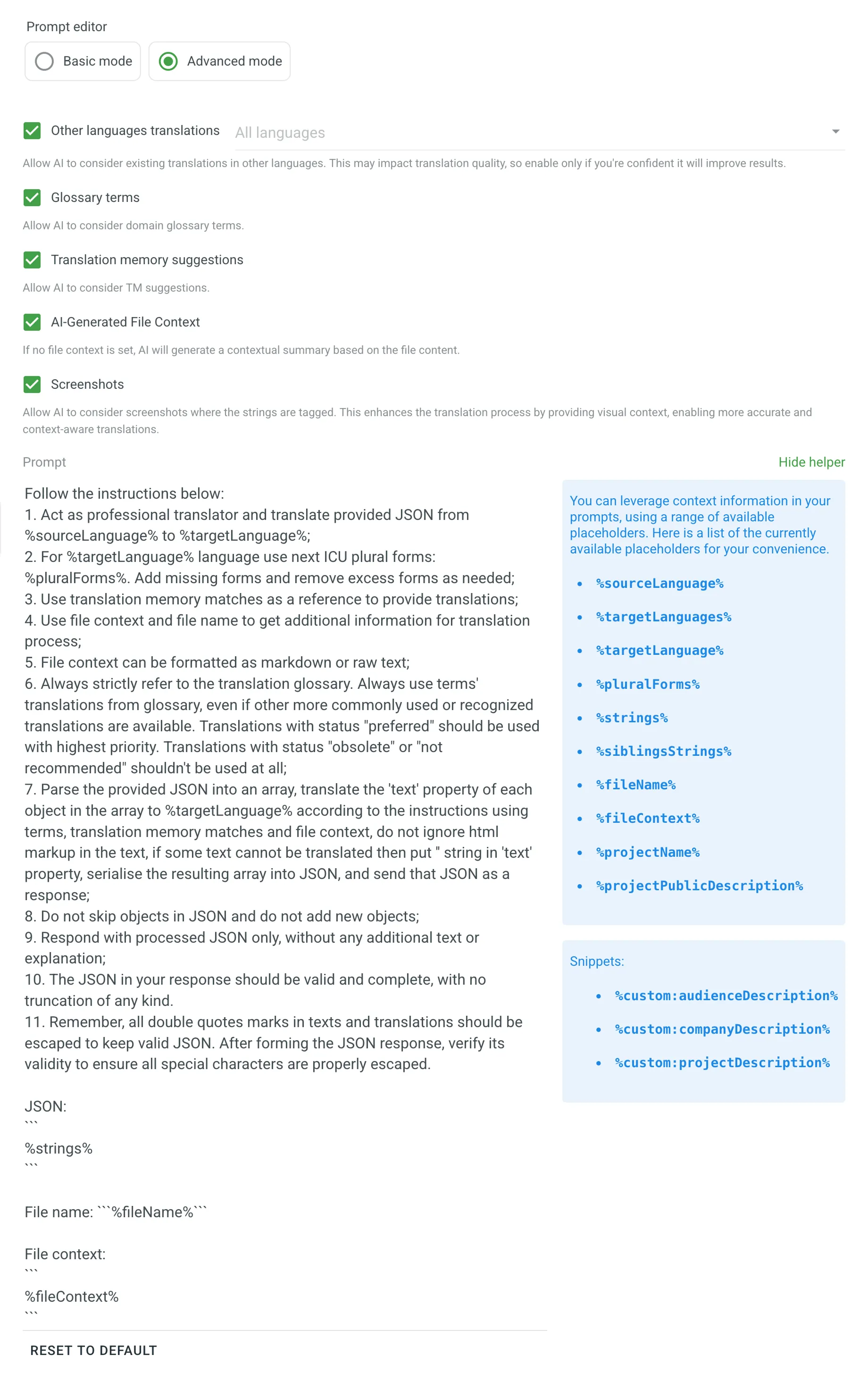 Configuring AI Prompt (Advanced Mode)